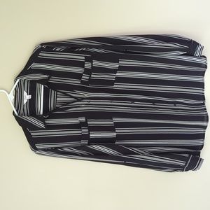 Candie's Stripe Tab Sleeve Button Down Blouse XXL Black White